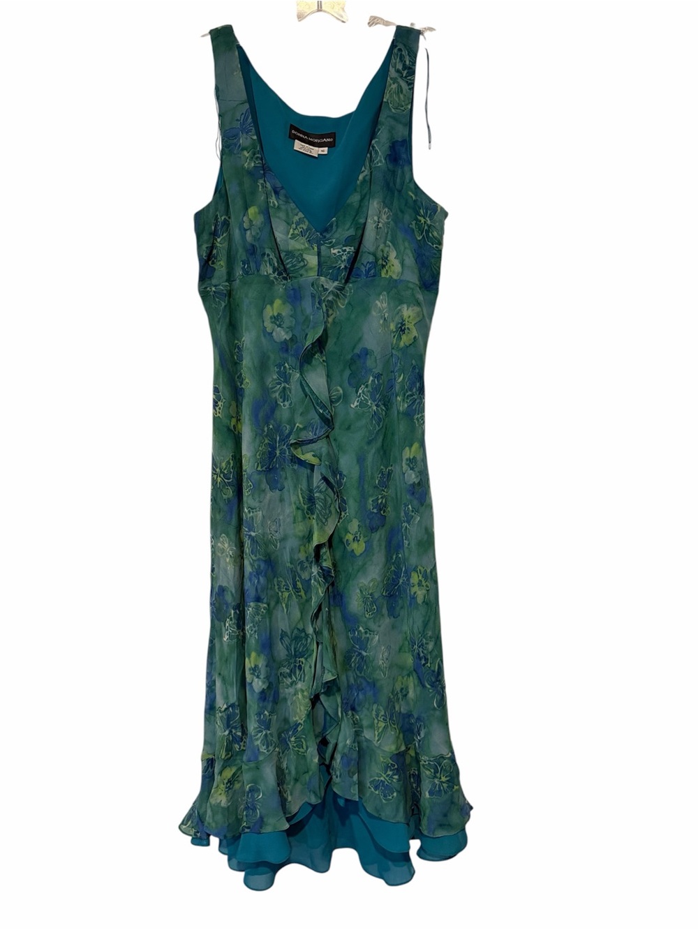 donna morgan blue green watercolor ocean butterfly floral dress